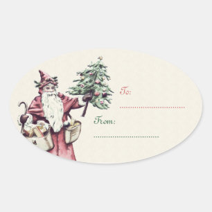 Vintage-Weihnachtsmann-Weihnachtsgeschenk-Anhänger Ovaler Aufkleber