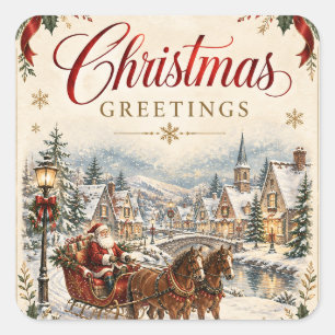 Vintage-Weihnachtsmann-Weihnachtskarte klassischer Quadratischer Aufkleber