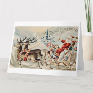 Vintage Weihnachtsmann Weihnachtsschlitten Rentier Karte
