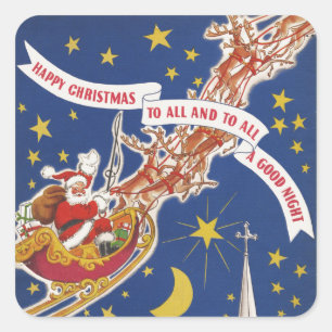 Vintage-Weihnachtsmann-Weihnachtsstickers Quadratischer Aufkleber