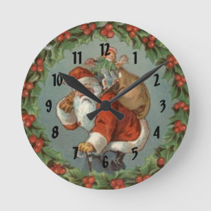 Vintage-Weihnachtsmann-Weihnachtsuhr mit Nummern Runde Wanduhr