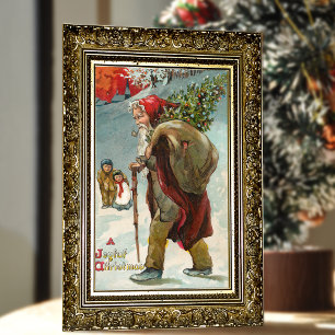 Vintage Weihnachtsmann Winter-Schneeszene Feiertagskarte