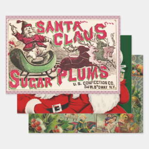 Vintage Weihnachtsmann Zuckerpflaumen Werbung Anti Geschenkpapier Set