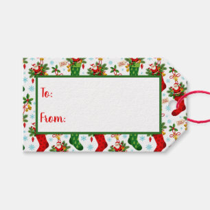 Vintage-Weihnachtsmänner in Strümpfen Geschenkanhänger