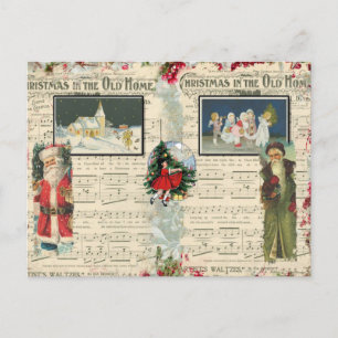 Vintage-Weihnachtsmänner, Kinder, Notizen-Postkart Postkarte