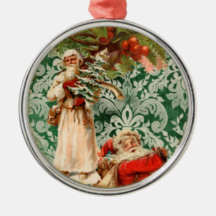 Vintage Weihnachtsmänner und Stechpalmen Eleganter Ornament Aus Metall
