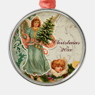 Vintage Weihnachtsmänner und Stechpalmen Eleganter Ornament Aus Metall