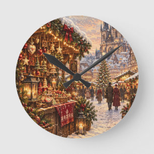 Vintage-Weihnachtsmarkt, europäische Reiseferien Runde Wanduhr