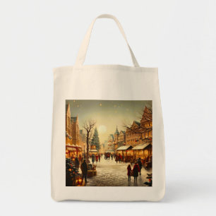Vintage Weihnachtsmarktflecken im winterlichen Sch Tragetasche