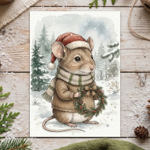 Vintage-Weihnachtsmaus-Festtag-Waldlandschaft