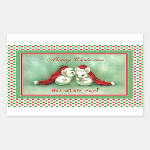 Vintage Weihnachtsmäuse mit roten Rechteckiger Aufkleber