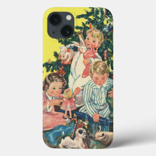 Vintage Weihnachtsmorgen, Kinder öffnen Geschenke iPhone 13 Hülle
