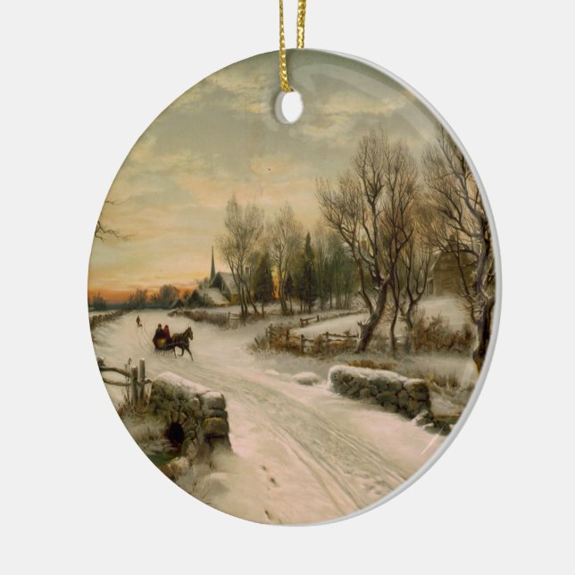 Vintage Weihnachtsmorgensleigh-Fahrt Keramik Ornament (Links)