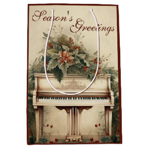 Vintage Weihnachtsmusik Flügel Grünpflanzen Mittlere Geschenktüte