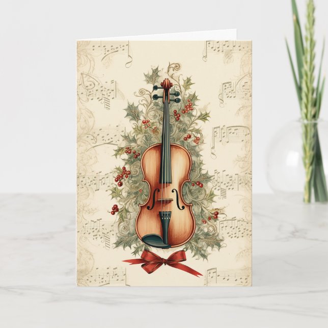 Vintage Weihnachtsmusik Violin Feiertagskarte (Vorderseite)