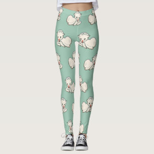 Vintage-Weihnachtsmuster mit Baby-Lamm auf Grün Leggings