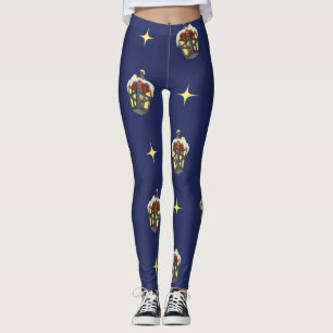 Vintage-Weihnachtsmuster mit einer Laterne auf Bla Leggings