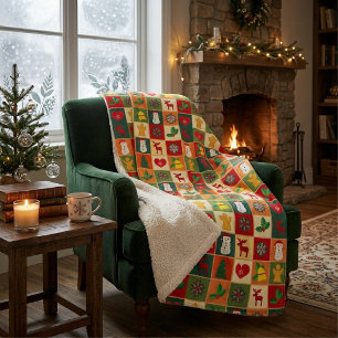 Vintage-Weihnachtsmuster-Sherpa-Decke Sherpadecke