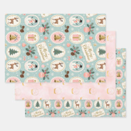 Vintage-Weihnachtsmuster-Wrap-Papier Geschenkpapier Set