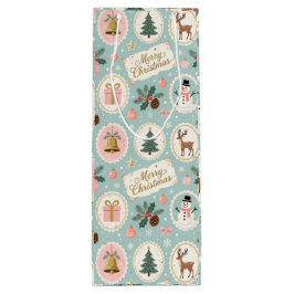 Vintage-Weihnachtsmuster-Wrap-Papier Geschenktüte Für Weinflaschen