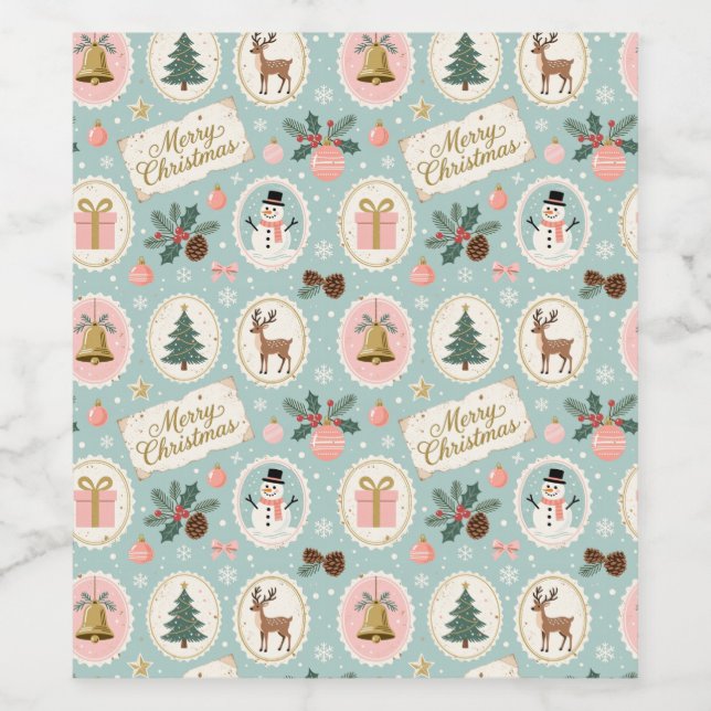 Vintage-Weihnachtsmuster-Wrap-Papier Weinetikett (Einzelnes Label)