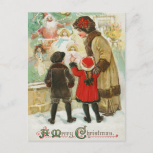 Vintage Weihnachtsmutter und Kind Feiertagspostkarte