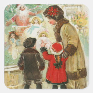 Vintage Weihnachtsmutter und Kind Quadratischer Aufkleber