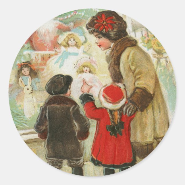 Vintage Weihnachtsmutter und Kind Runder Aufkleber (Vorderseite)