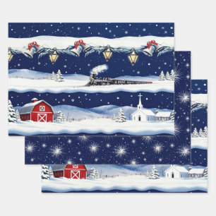 Vintage Weihnachtsnacht Reise Geschenkpapier Set