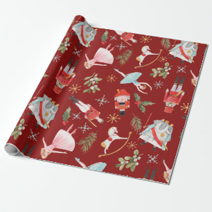 Vintage-Weihnachtsnussknacker-Märchen-Rot  Geschenkpapier