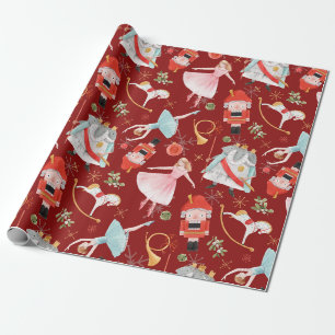 Vintage-Weihnachtsnussknacker Märchen Rot Geschenkpapier