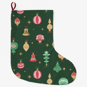 Vintage-Weihnachtsornament-Muster - Grün Großer Weihnachtsstrumpf