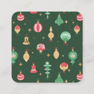 Vintage-Weihnachtsornament-Muster - Grün Quadratische Visitenkarte