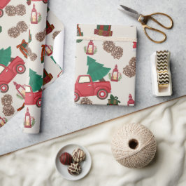 Vintage-Weihnachtspapier mit rotem Lastwagen  Geschenkpapier