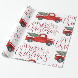 Vintage-Weihnachtspapier mit rotem LKW-Motiv Geschenkpapier