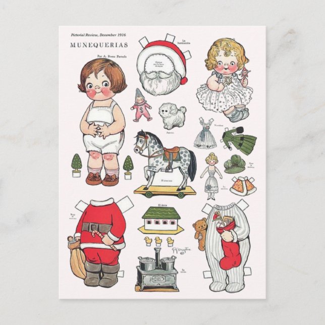 Vintage Weihnachtspapier Puppenkarte Postkarte (Vorderseite)