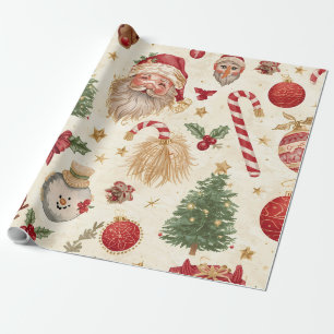 Vintage-Weihnachtspapier – Santa, Schneemann Geschenkpapier
