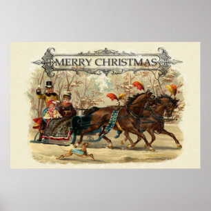 Vintage-Weihnachtspferde Winterurlaubsspaß    Poster