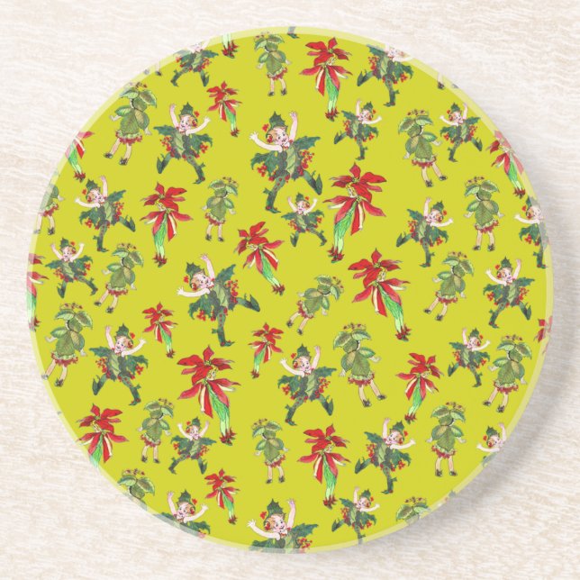 Vintage Weihnachtspixies Getränkeuntersetzer (Vorne)