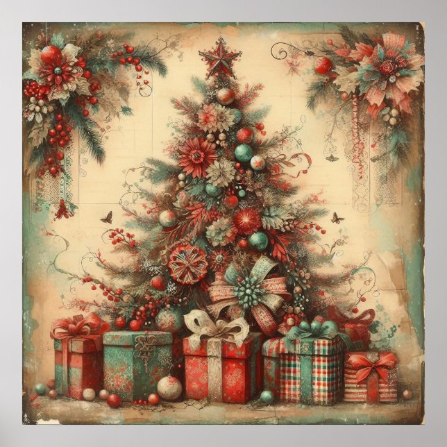 Vintage-Weihnachtsplakat Poster (Vorne)