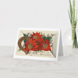Vintage Weihnachtspoinsettia und Pferdeschuh Feiertagskarte