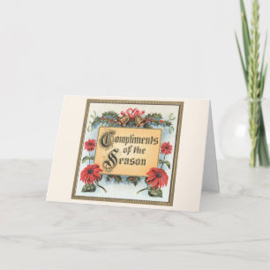 Vintage Weihnachtspoinsettien in einem verzierten  Feiertagskarte