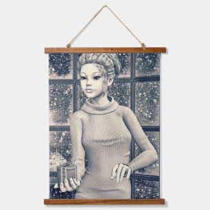 Vintage-Weihnachtsporträt Kunst Wandteppich Mit Holzrahmen