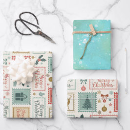 Vintage-Weihnachtspost-Briefmarkenmuster Geschenkpapier Set