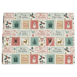 Vintage-Weihnachtspost-Briefmarkenmuster Große Geschenktüte