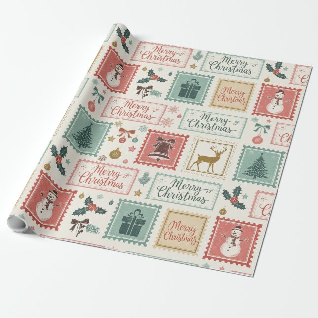 Vintage-Weihnachtspost-Design Geschenkpapier (Ungerollt)