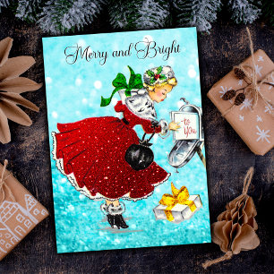 Vintage Weihnachtspost Rotes Glitzer Mädchen Einladung