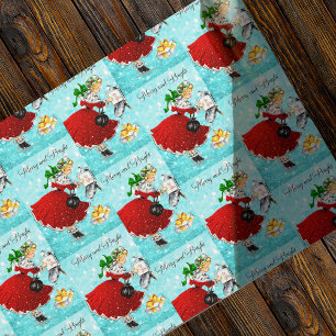 Vintage Weihnachtspost Rotes Glitzer Mädchen Geschenkpapier