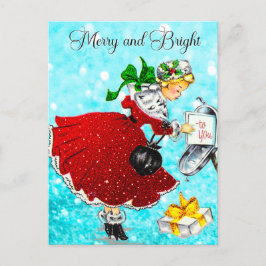 Vintage Weihnachtspost Rotes Glitzer Mädchen Postkarte
