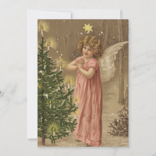 Vintage-Weihnachtsposter Engel und Weihnachtsbaum